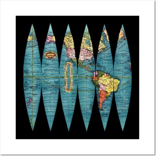 1890s Mercator Projection Color Globe North and South America Posters and Art